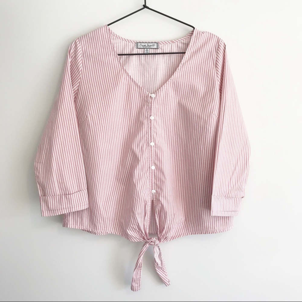 ALMOST FAMOUS Stripe Tie-Front Top
